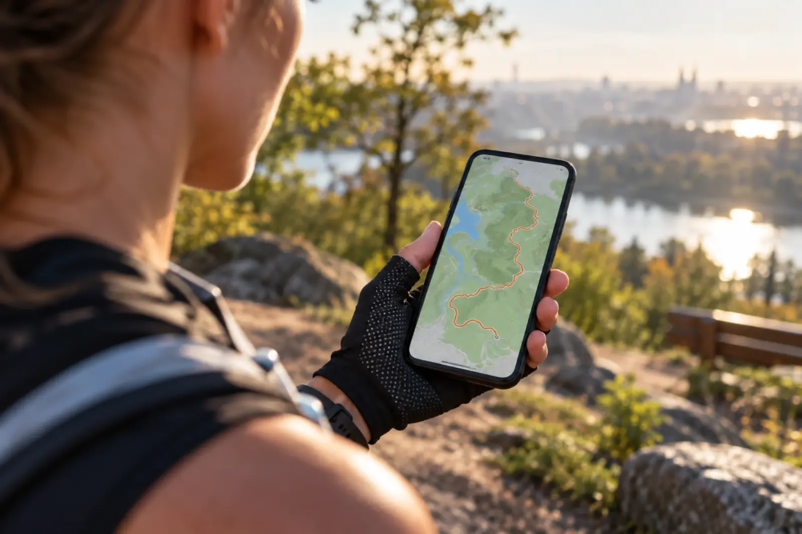 Ekran smartfona z aplikacją sportową pokazującą zaimportowaną trasę GPX na mapie.